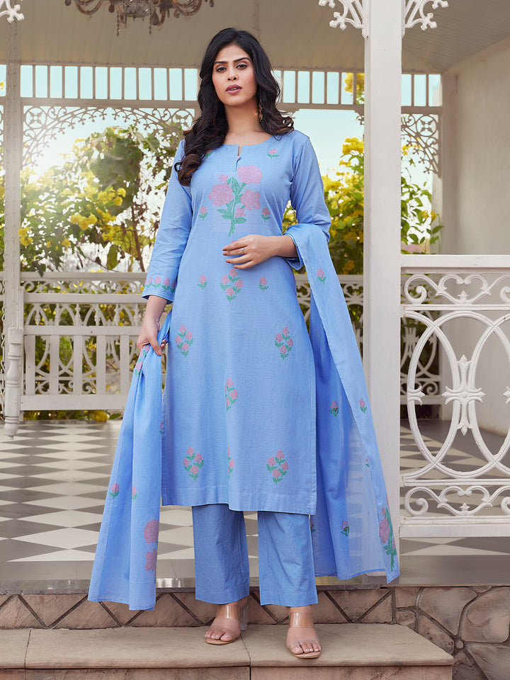 Powder Blue Woven Cotton Suit Set