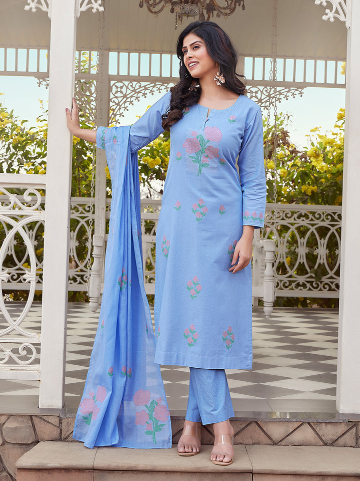 Powder Blue Woven Cotton Suit Set