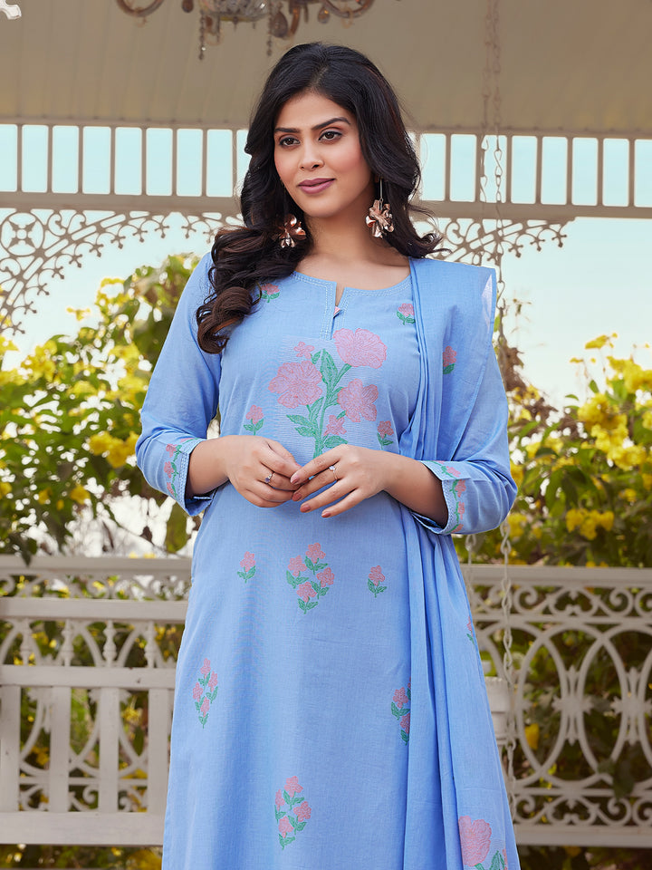Powder Blue Woven Cotton Suit Set