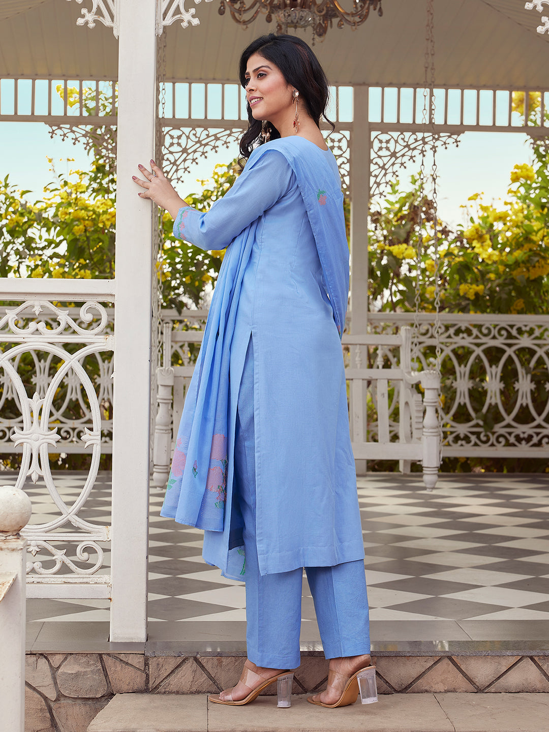 Powder Blue Woven Cotton Suit Set
