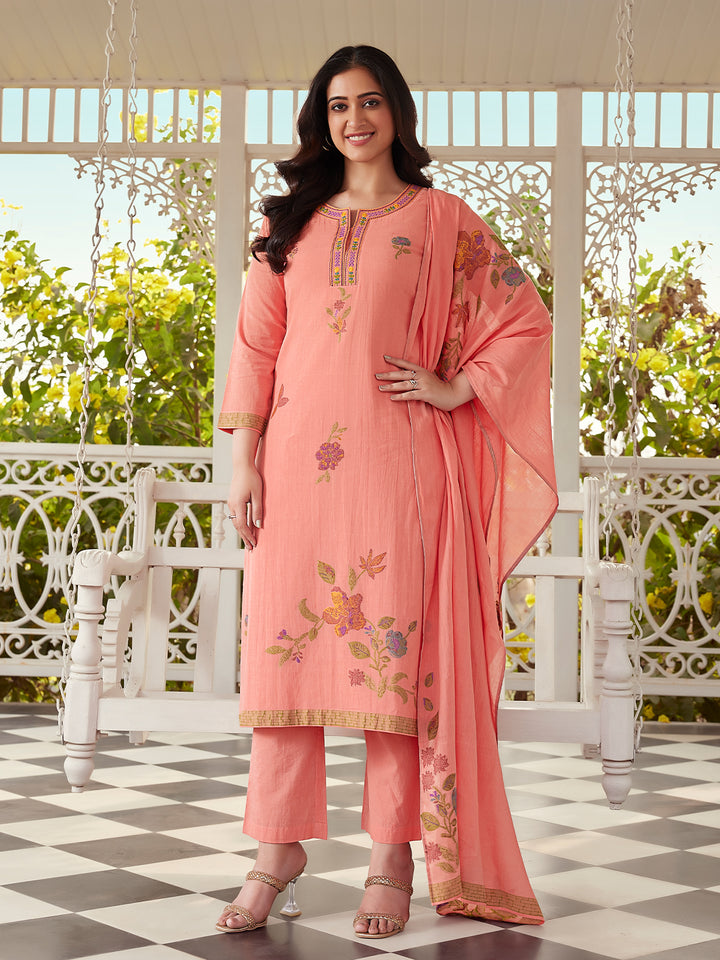 Coral Bloom Woven Cotton Suit Set