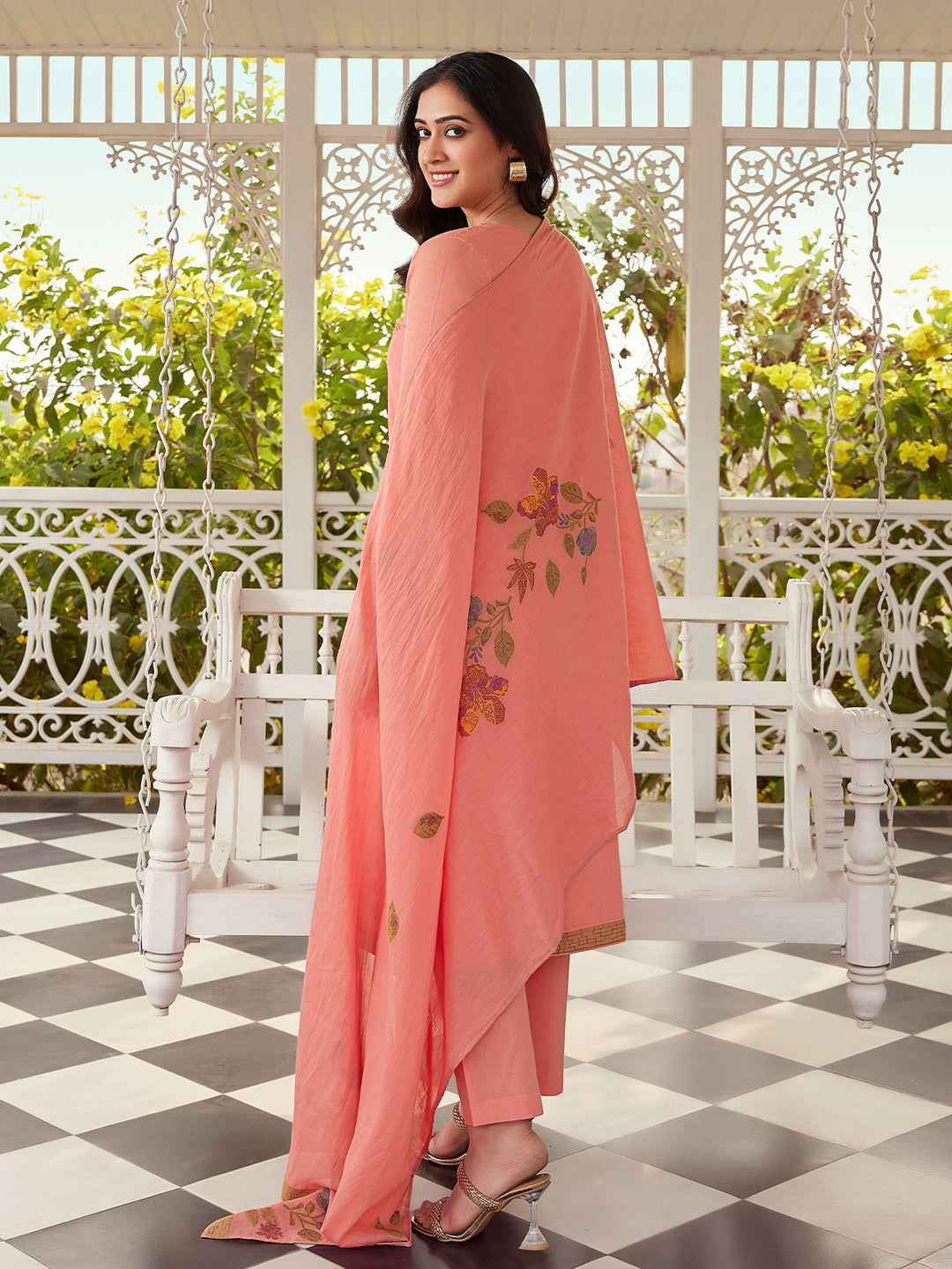 Coral Bloom Woven Cotton Suit Set
