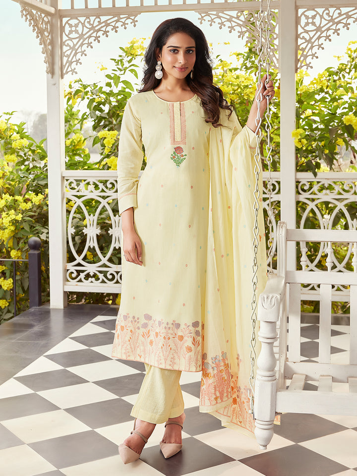 Butter Yellow Woven Cotton Suit Set