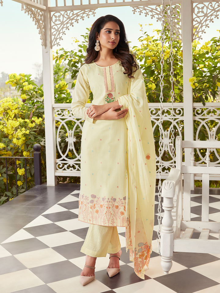Butter Yellow Woven Cotton Suit Set
