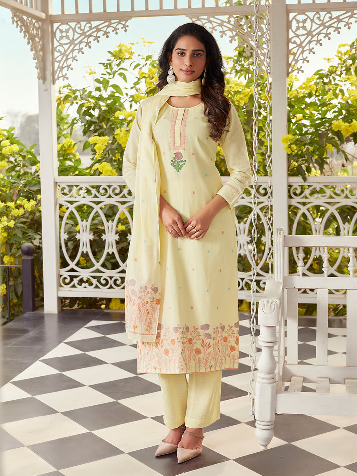 Butter Yellow Woven Cotton Suit Set