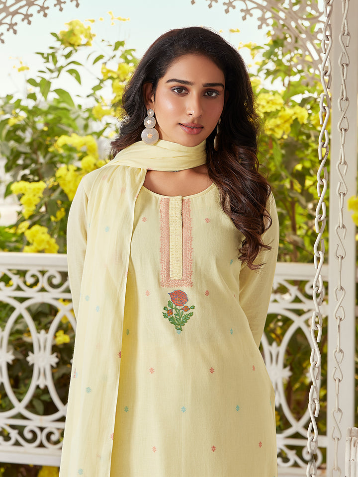 Butter Yellow Woven Cotton Suit Set