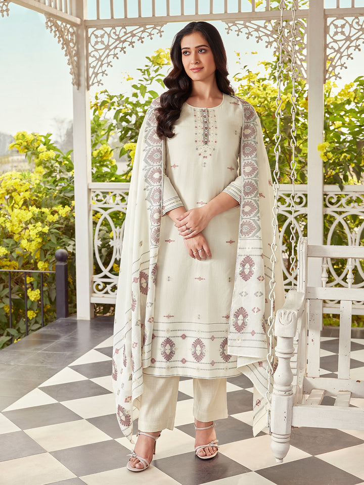 Ivory Woven Cotton Suit Set