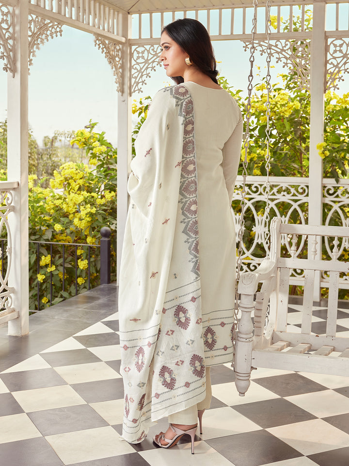 Ivory Woven Cotton Suit Set