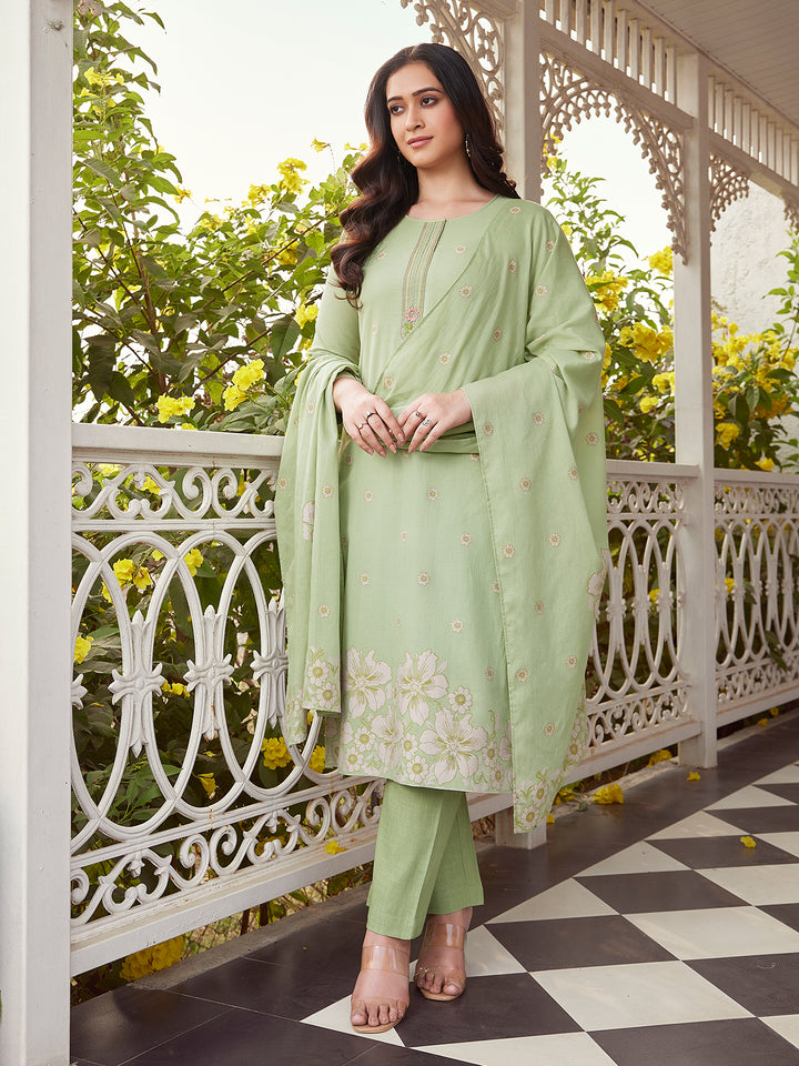 Sage Green Woven Cotton Suit Set