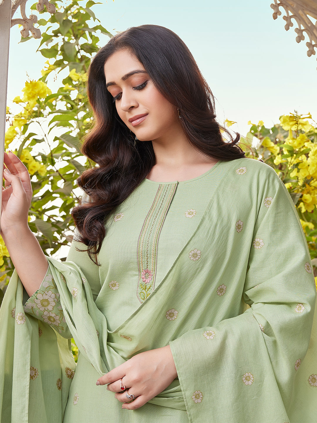 Sage Green Woven Cotton Suit Set