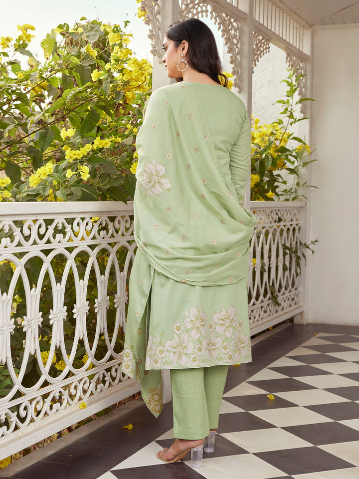 Sage Green Woven Cotton Suit Set