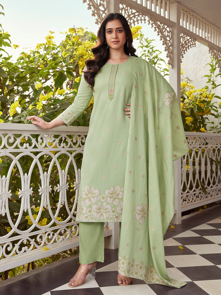 Sage Green Woven Cotton Suit Set