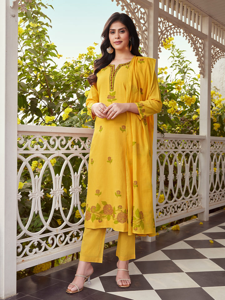 Vibrant Yellow Woven Cotton Suit Set