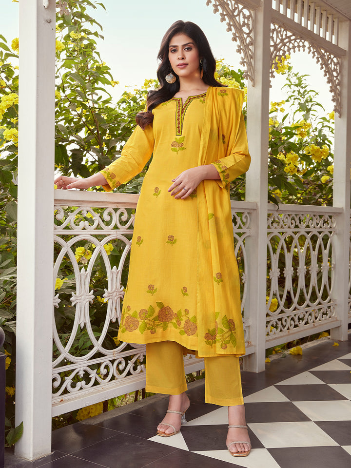 Vibrant Yellow Woven Cotton Suit Set