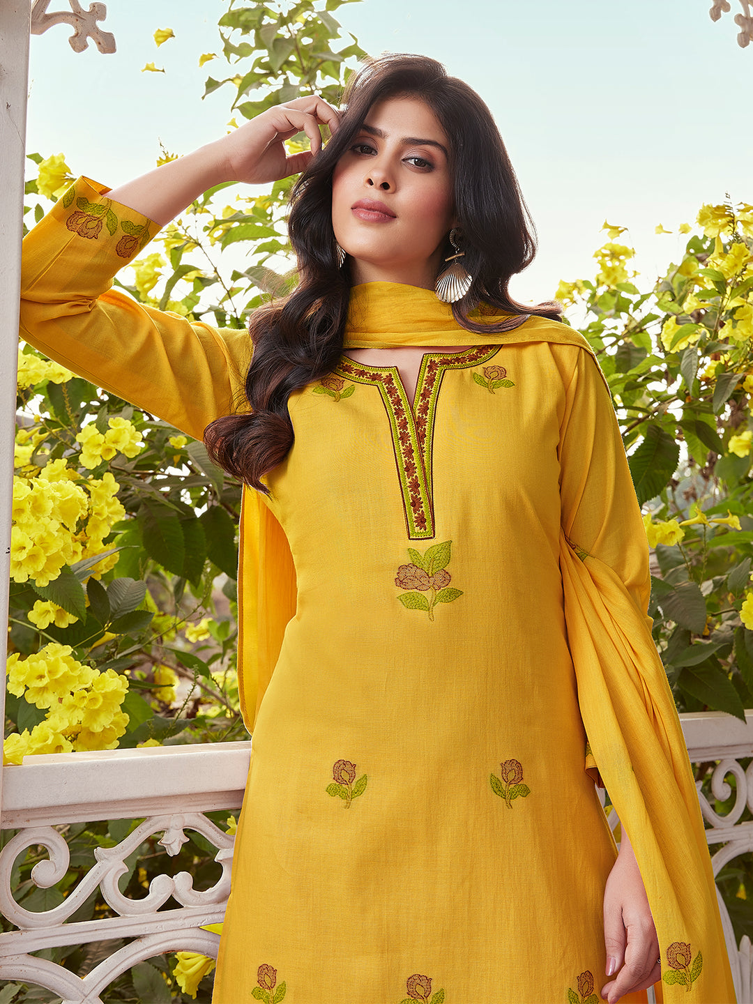 Vibrant Yellow Woven Cotton Suit Set