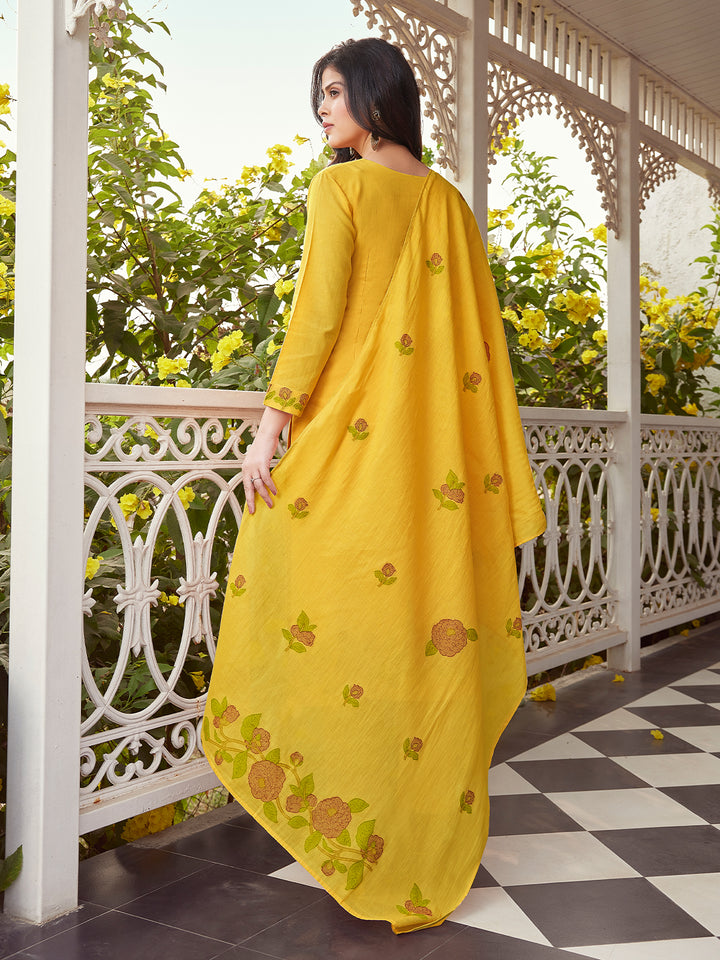 Vibrant Yellow Woven Cotton Suit Set