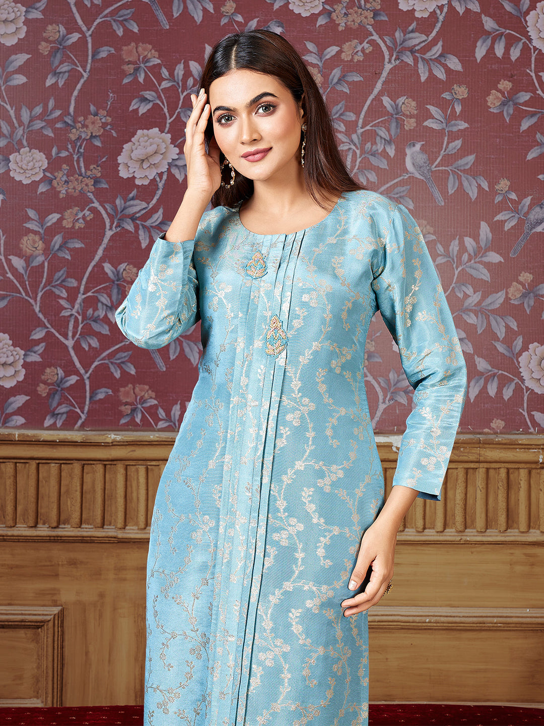 Blue Jacquard Kurti