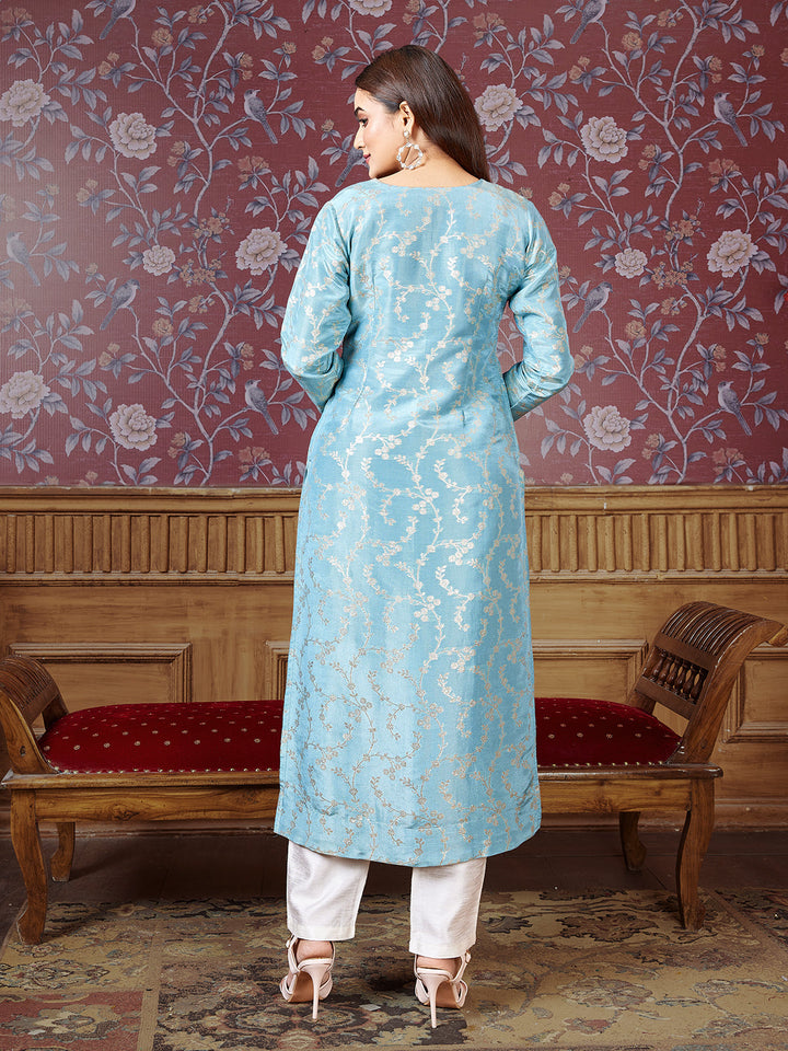 Blue Jacquard Kurti