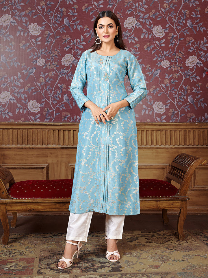 Blue Jacquard Kurti