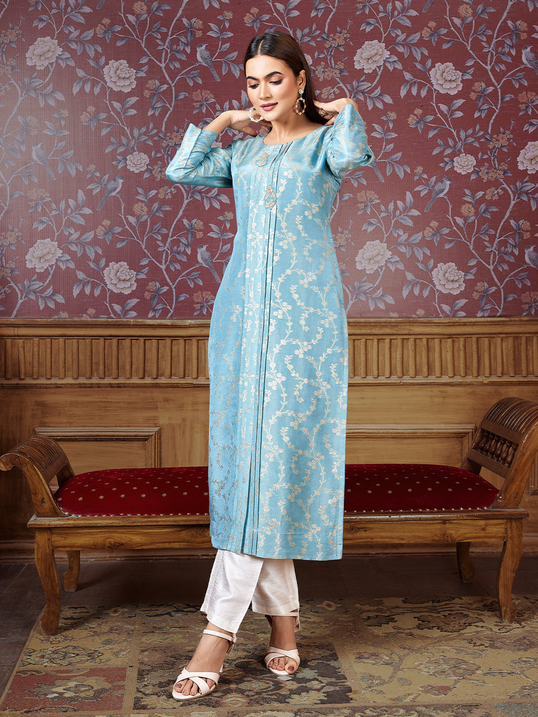 Blue Jacquard Kurti