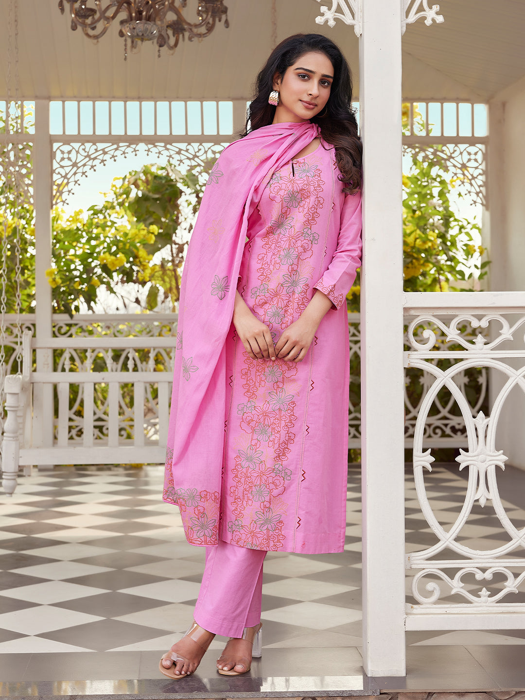 Rose Pink Woven Cotton Suit Set