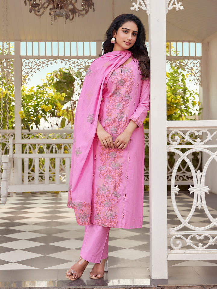 Rose Pink Woven Cotton Suit Set