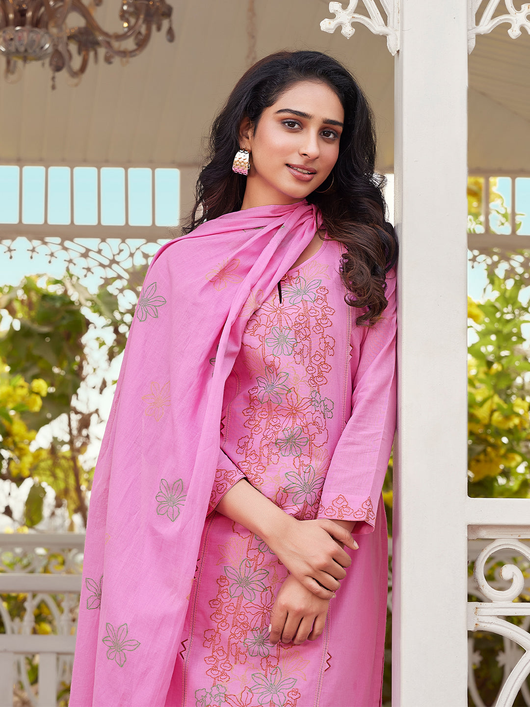 Rose Pink Woven Cotton Suit Set
