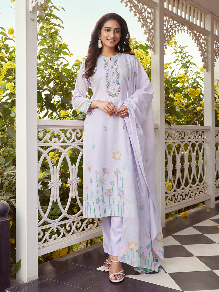 Lavender Woven Cotton Suit Set