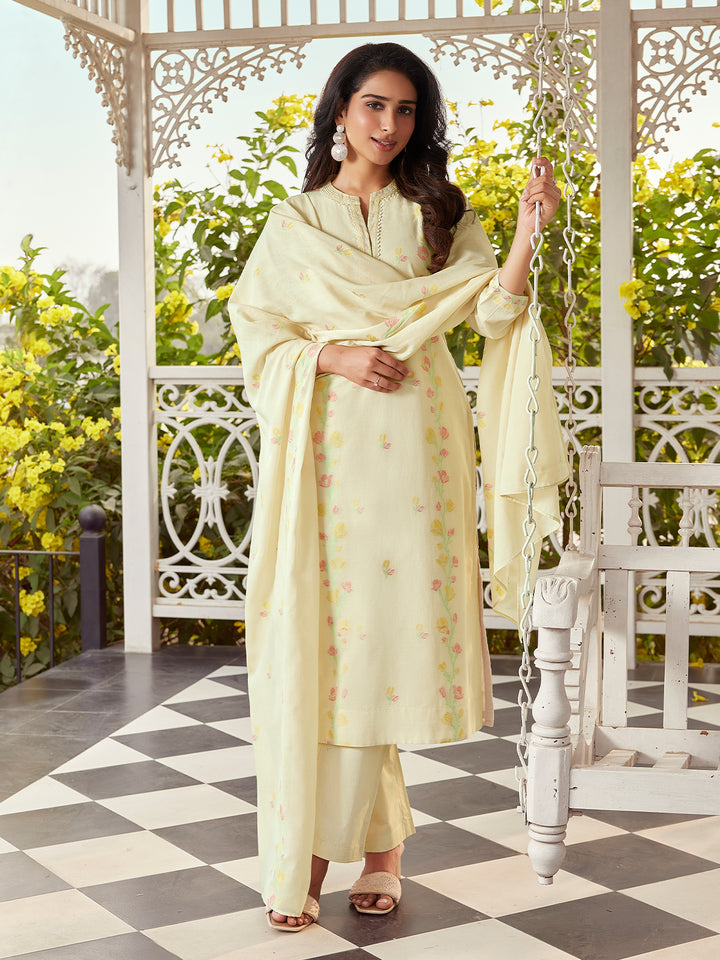 Butter Yellow Woven Cotton Suit Set