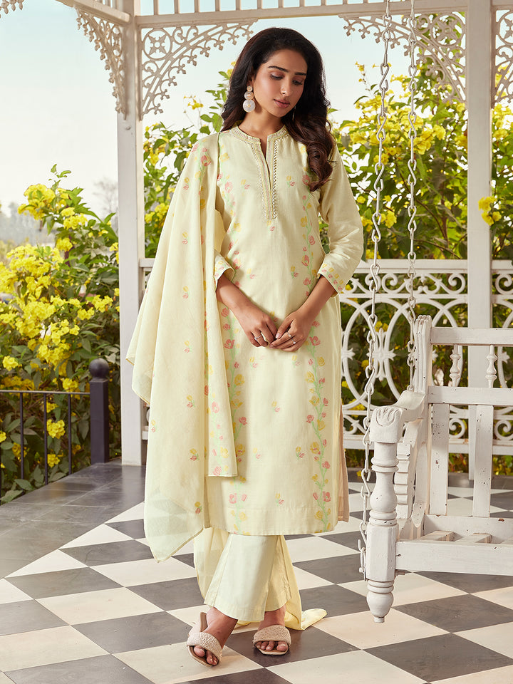 Butter Yellow Woven Cotton Suit Set