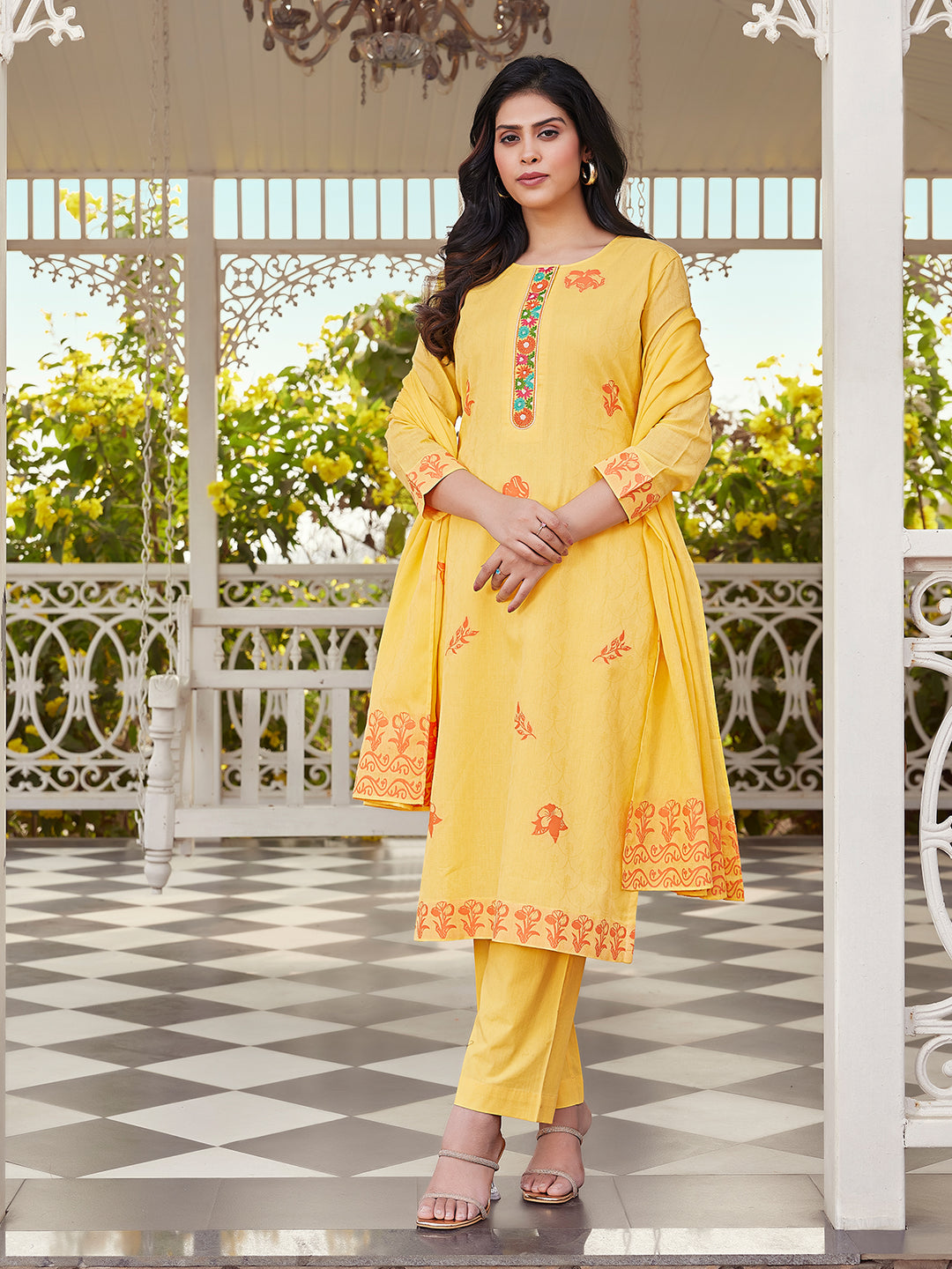 Summer Yellow Woven Cotton Suit Set