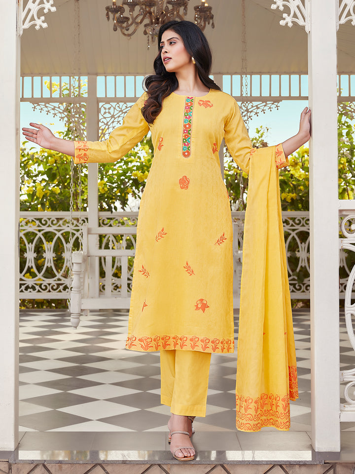 Summer Yellow Woven Cotton Suit Set