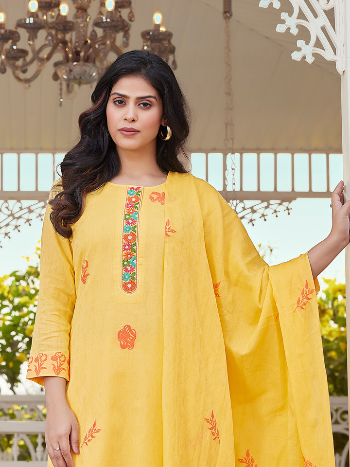 Summer Yellow Woven Cotton Suit Set