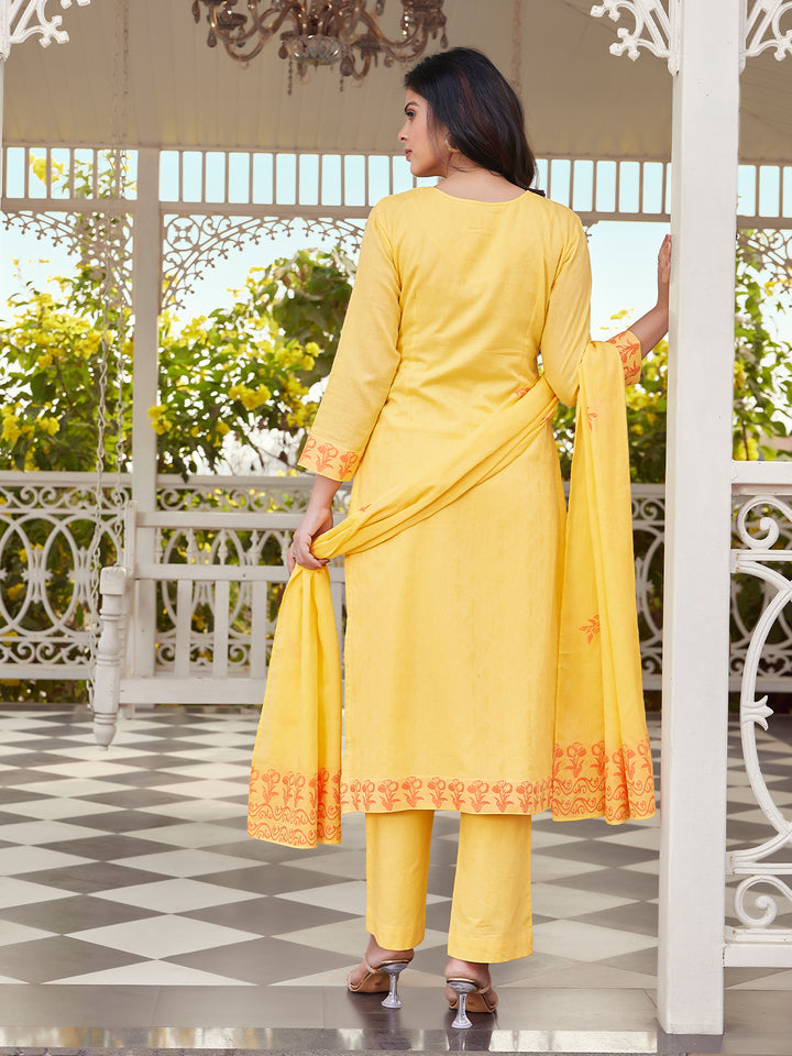 Summer Yellow Woven Cotton Suit Set