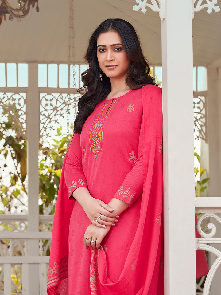 Fuchsia Pink Woven Cotton Suit Set