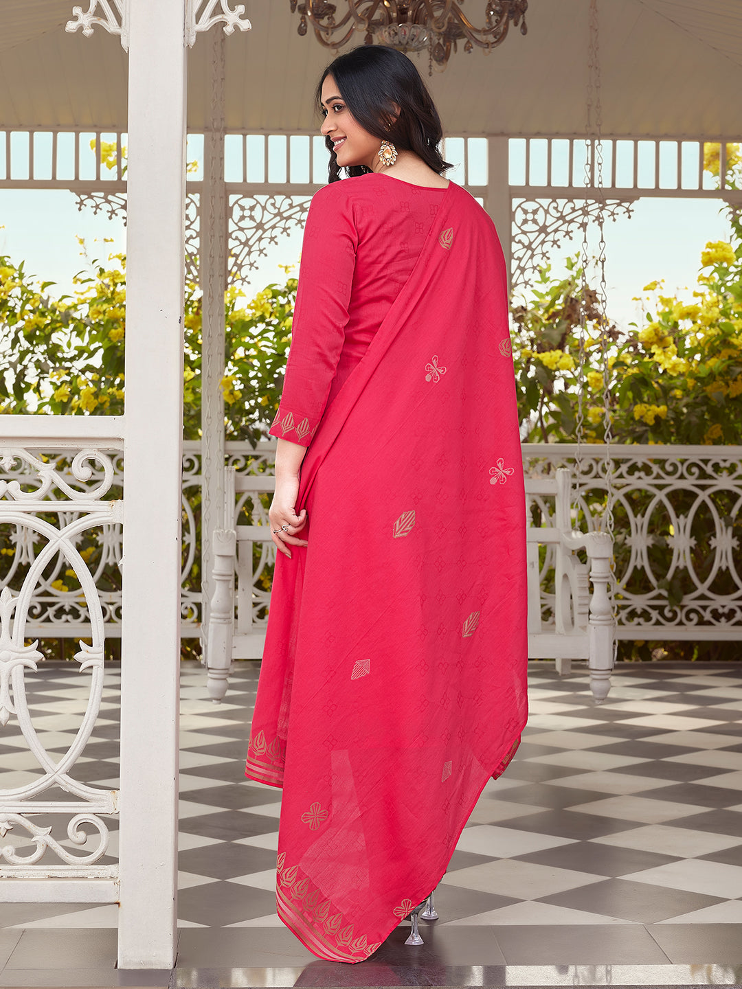 Fuchsia Pink Woven Cotton Suit Set