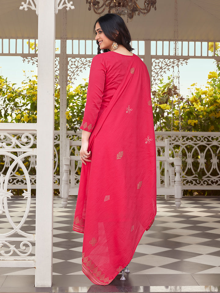 Fuchsia Pink Woven Cotton Suit Set