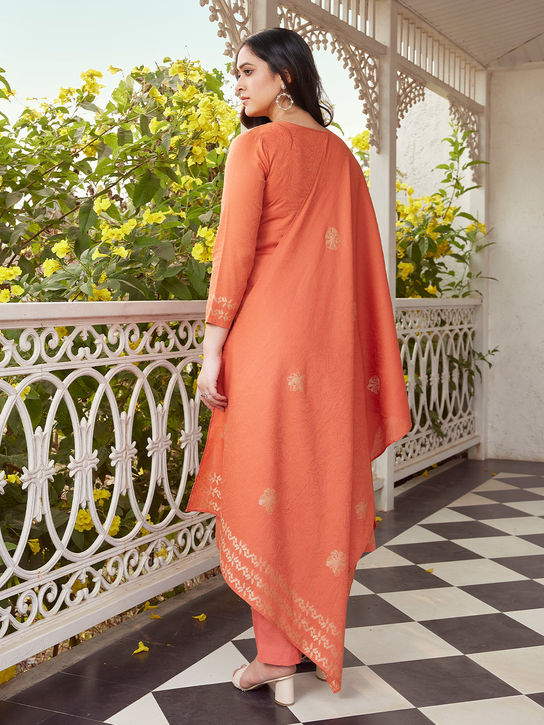 Orange Woven Cotton Suit Set
