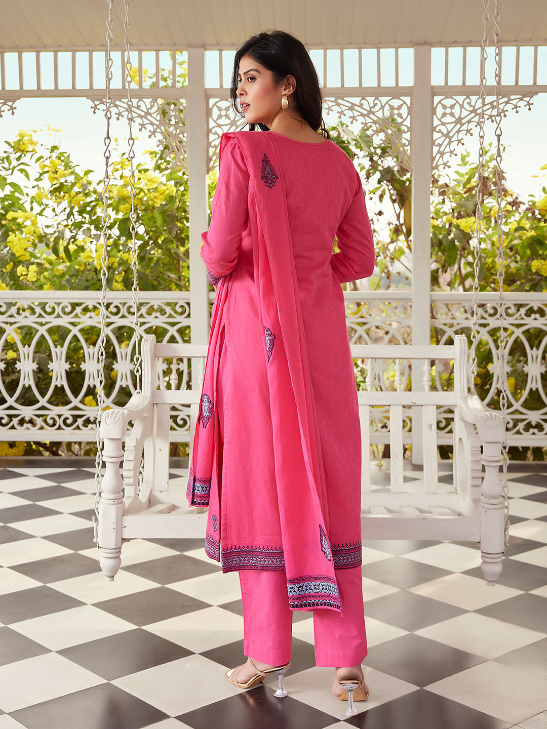 Pink Woven Cotton Suit Set