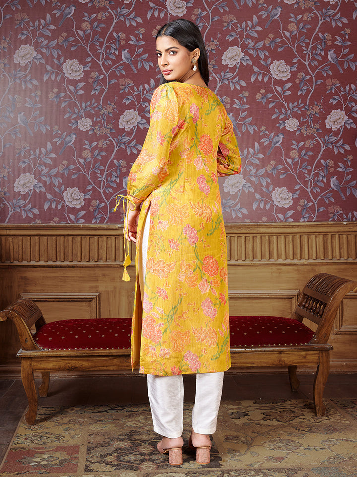 Yellow Floral Print Kurti