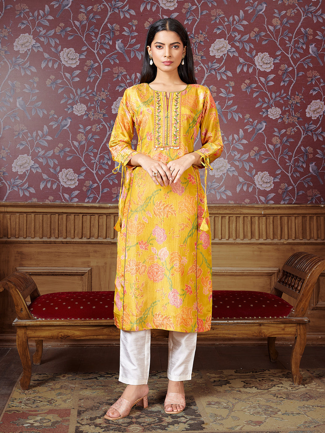 Yellow Floral Print Kurti