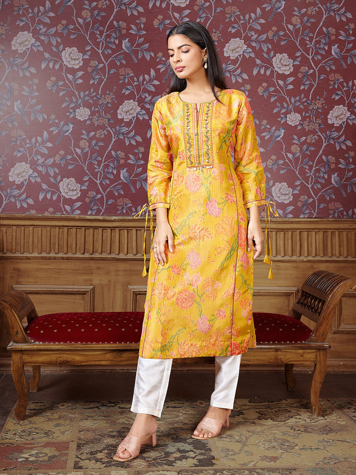 Yellow Floral Print Kurti