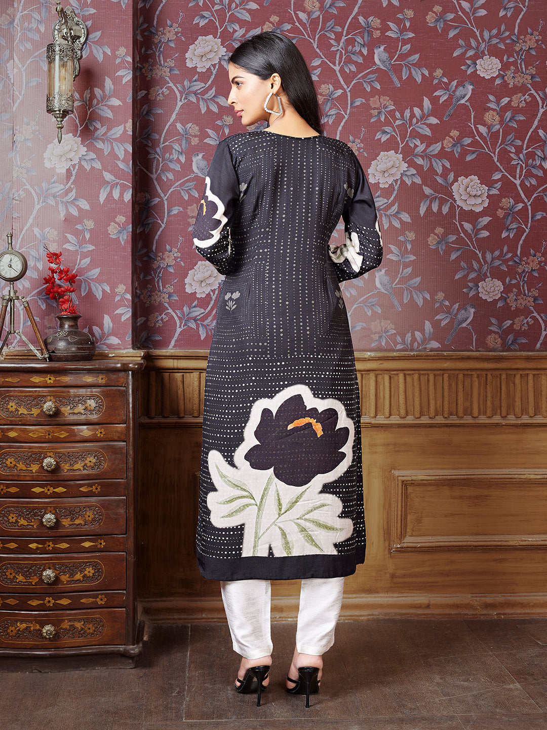 Black & White Silk Kurti