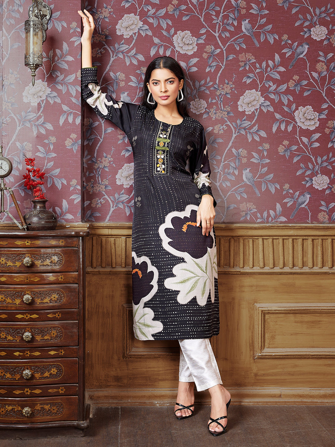 Black & White Silk Kurti