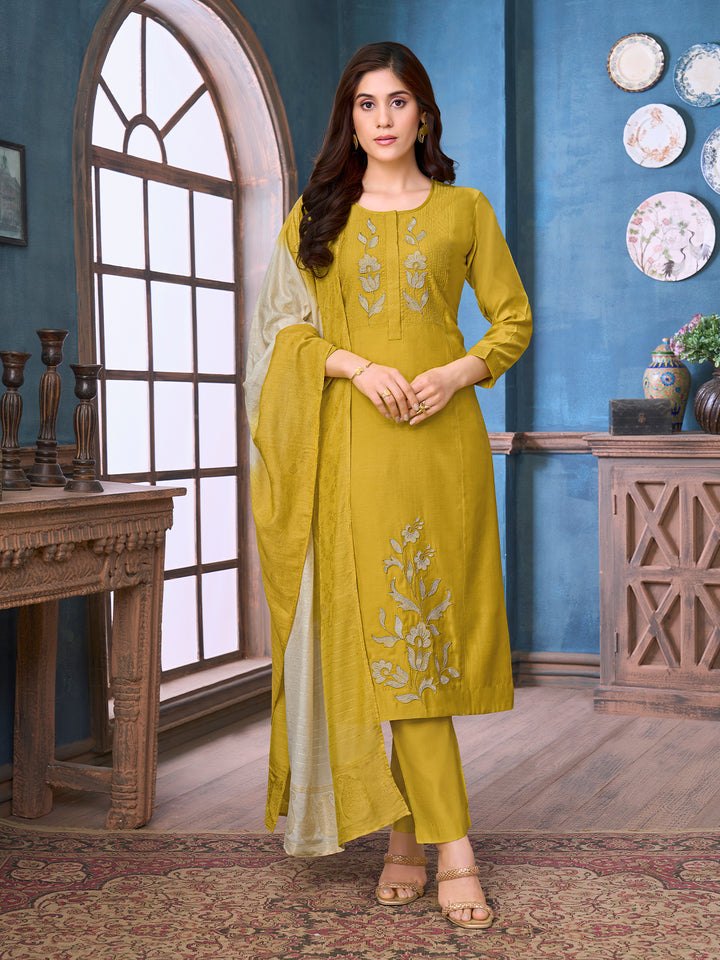 Mustard Yellow Chanderi Suit Set with Dupatta