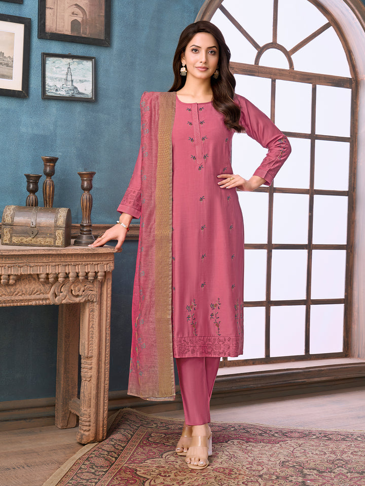 Pink Chanderi Suit Set with Dupatta