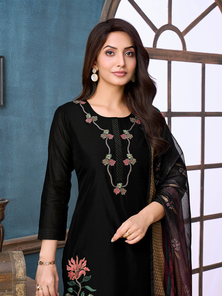 Black Chanderi Suit Set with Dupatta