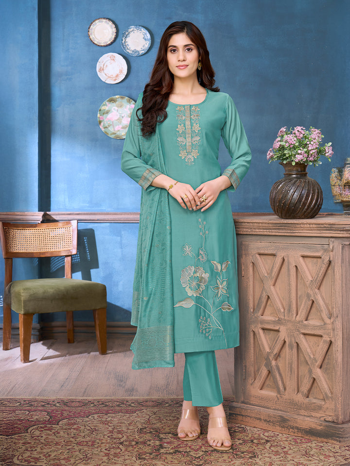 Blue Chanderi Suit Set with Dupatta