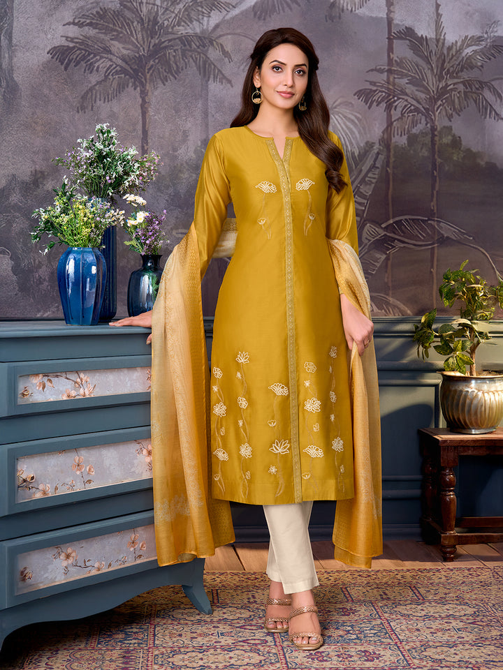 Yellow Chanderi Suit Set with Dupatta