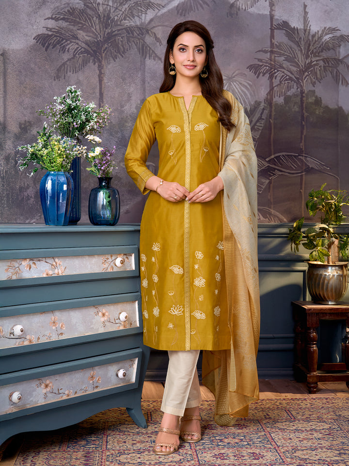 Yellow Chanderi Suit Set with Dupatta